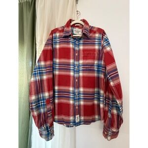Abercrombie & Fitch Button Down Shirt Shacket Mens XL Red  Blue Plaid Muscle Fit